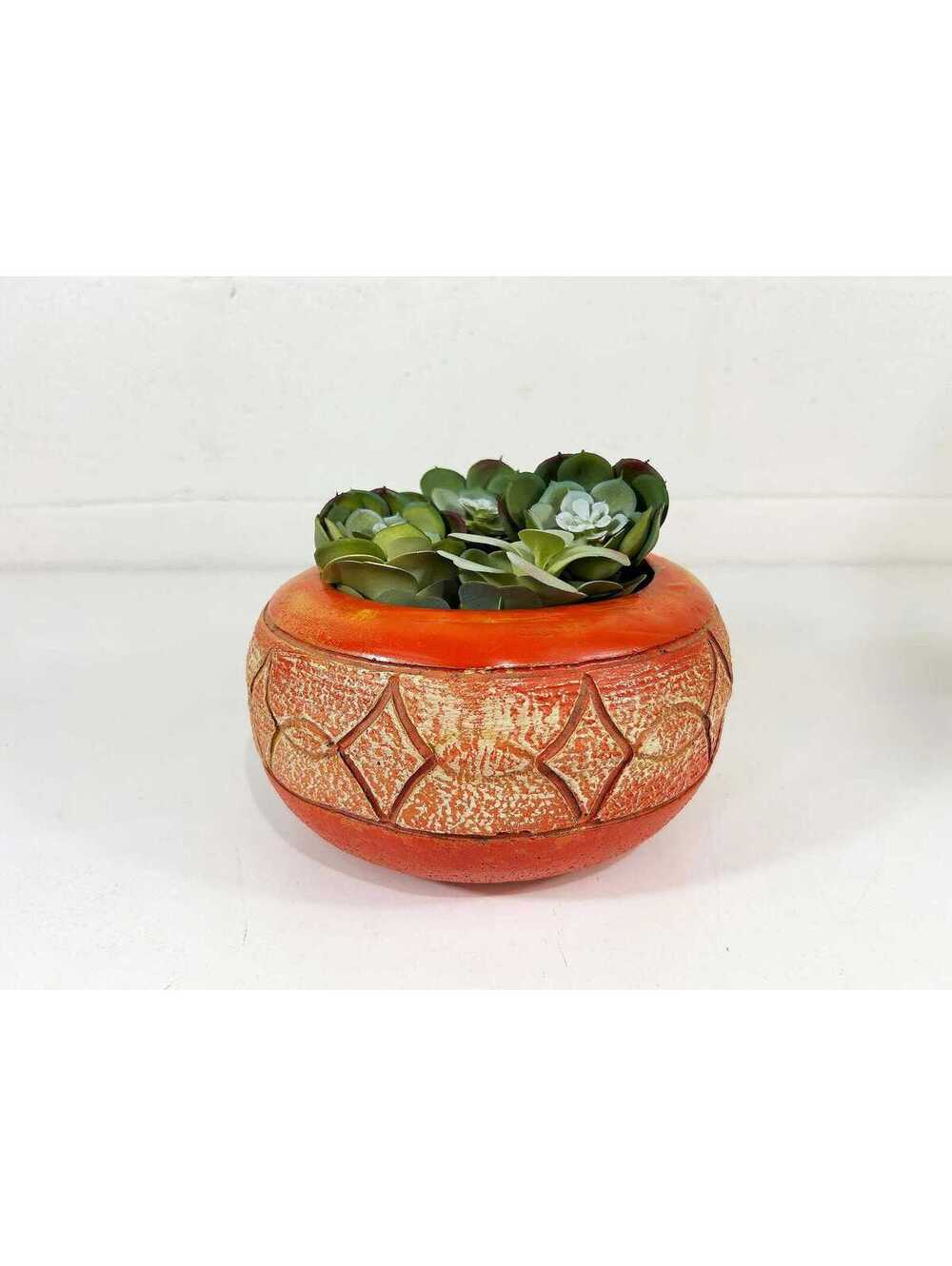 Vintage Lightweight Orange Planter Large Indoor Pot Geometric Gift 1960s 1970s